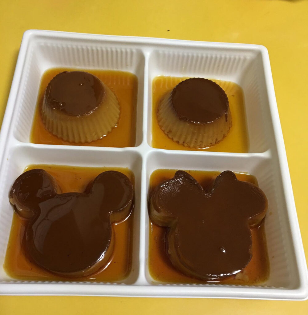 mickey mouse and minnie mouse leche flan caramel pudding